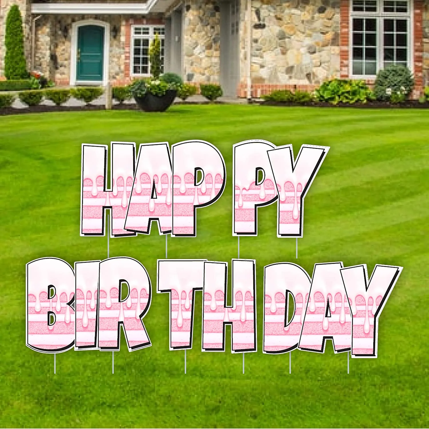 24" Luckiest Guy Happy Birthday Cake Yard Letters Quick Set, 5 pcs - Image 8
