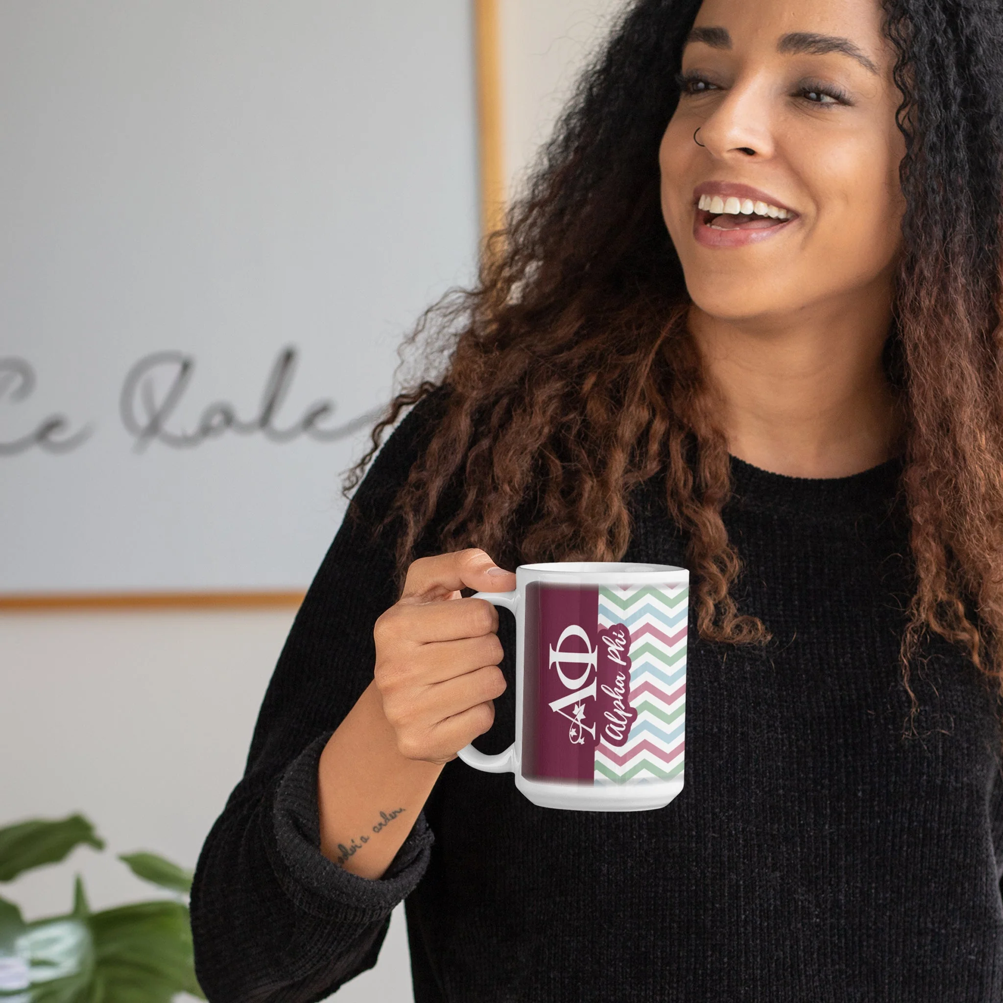 Alpha Phi Coffee Mug, 15oz Chevron - Image 3