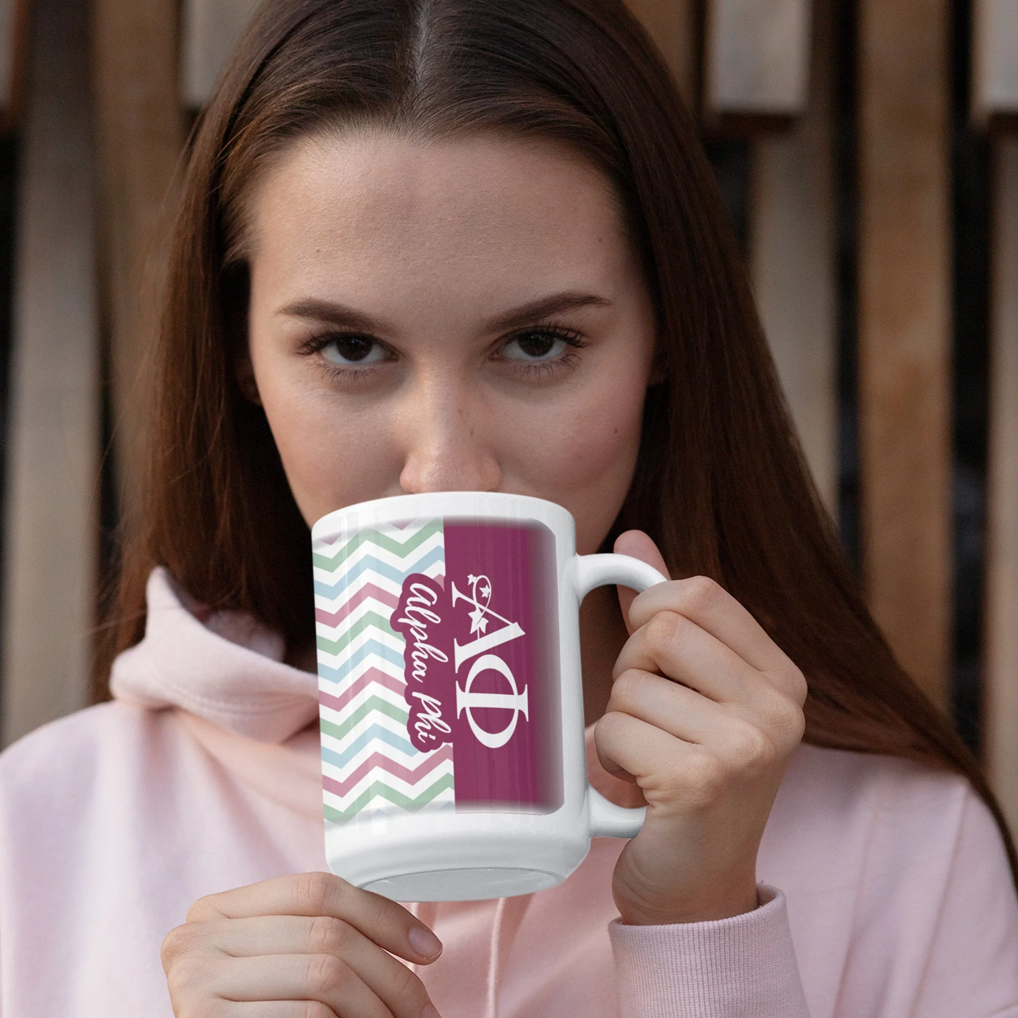 Alpha Phi Coffee Mug, 15oz Chevron - Image 4