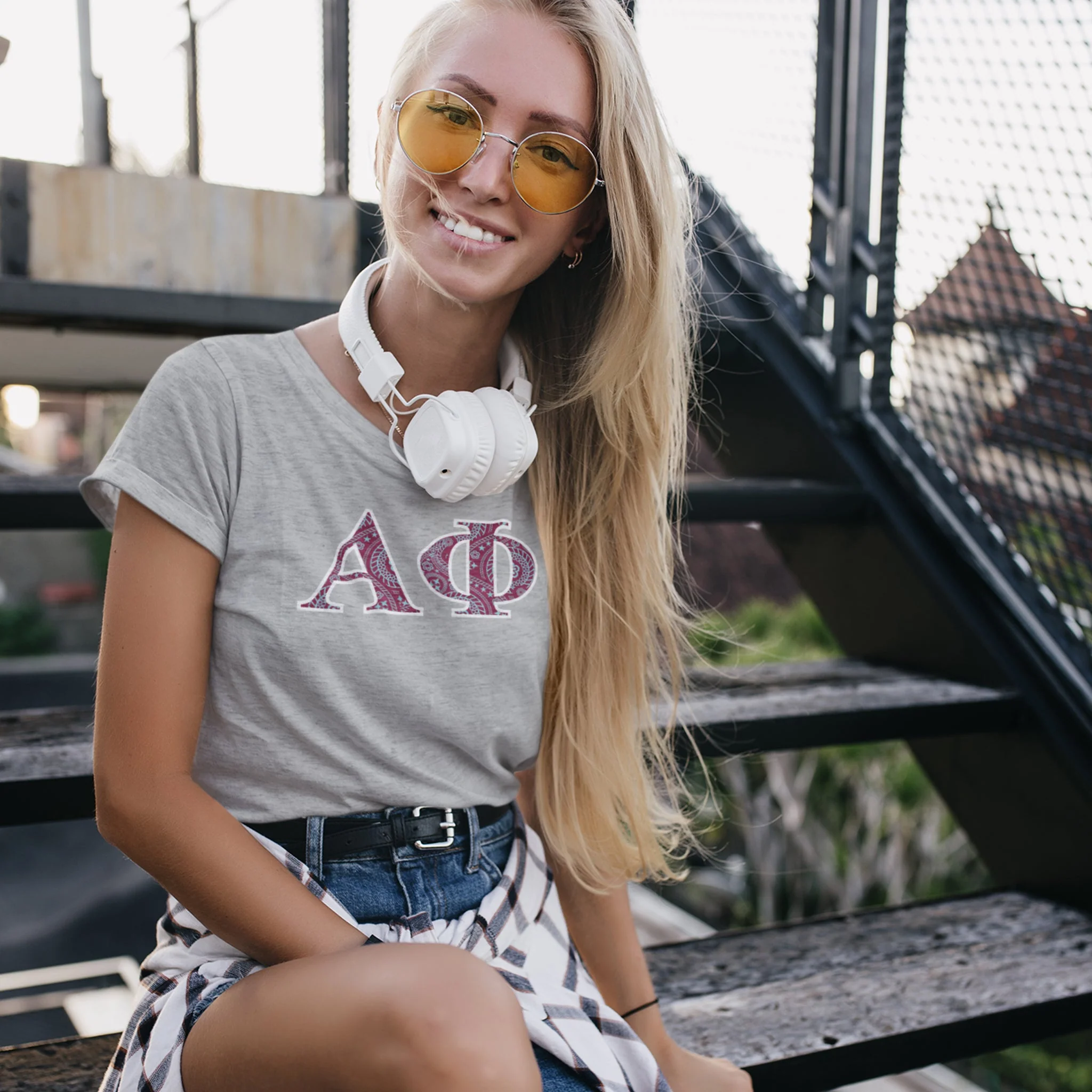 Alpha Phi Paisley Greek Letters T-Shirt - Image 4