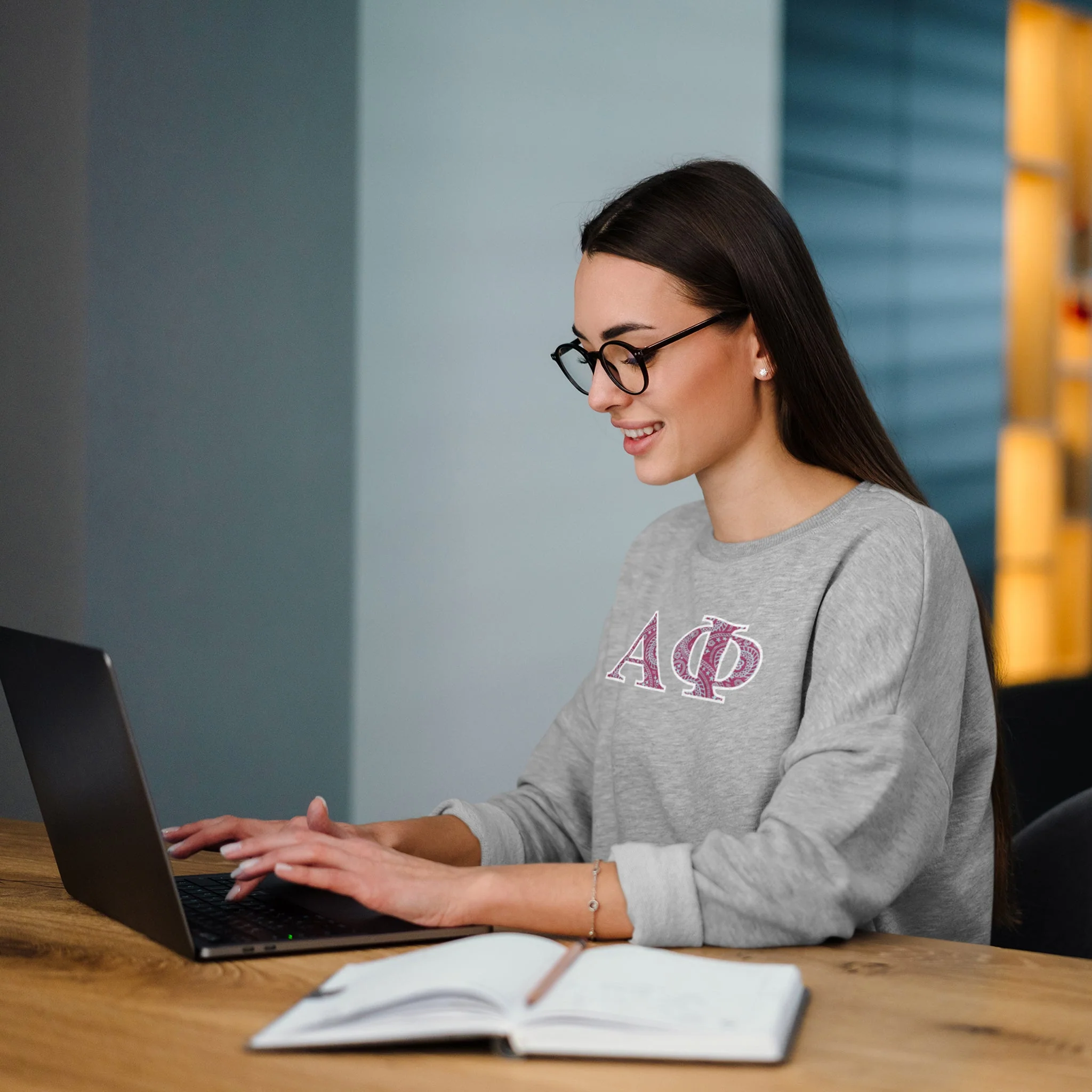 Alpha Phi Greek Letter Sport Gray Crewneck Sweatshirt - Image 4