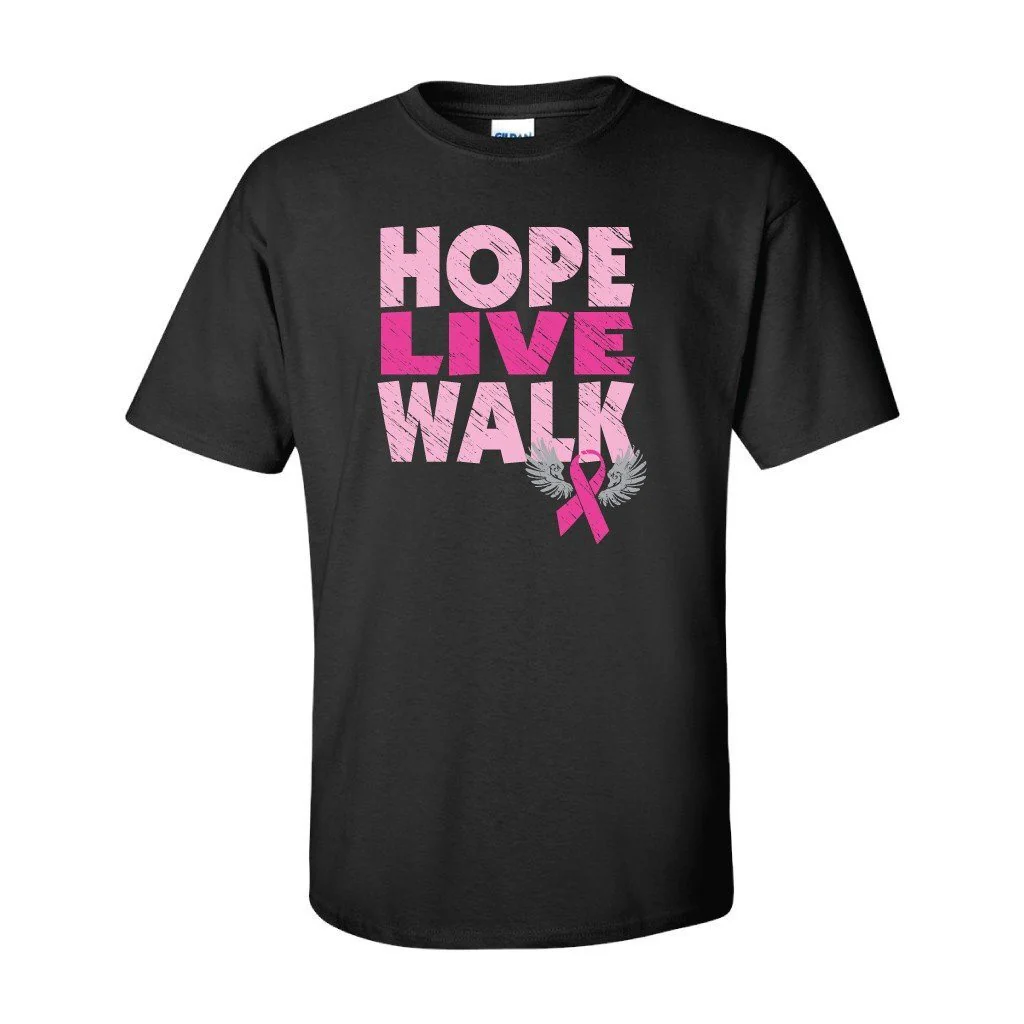 Hope, Live, Walk Breast Cancer Awareness T-Shirt - Image 3