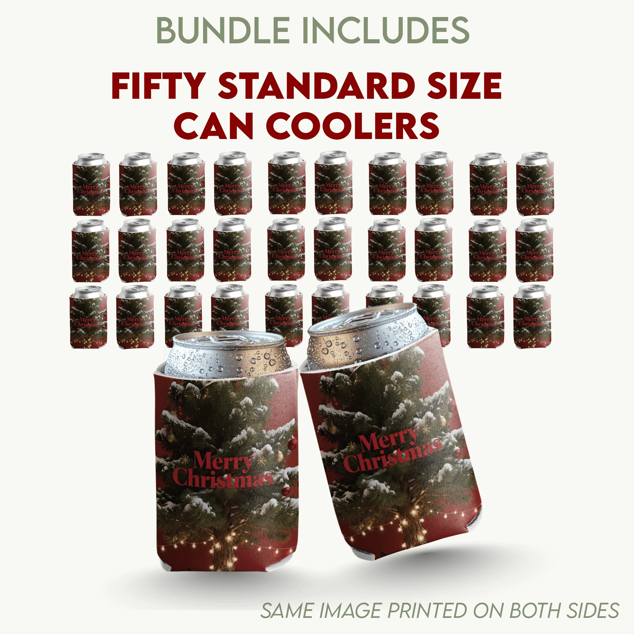 Merry Christmas Bundle - Backdrop Banner, Cupcake Toppers, Can Coolers and Trash Bins - Image 3