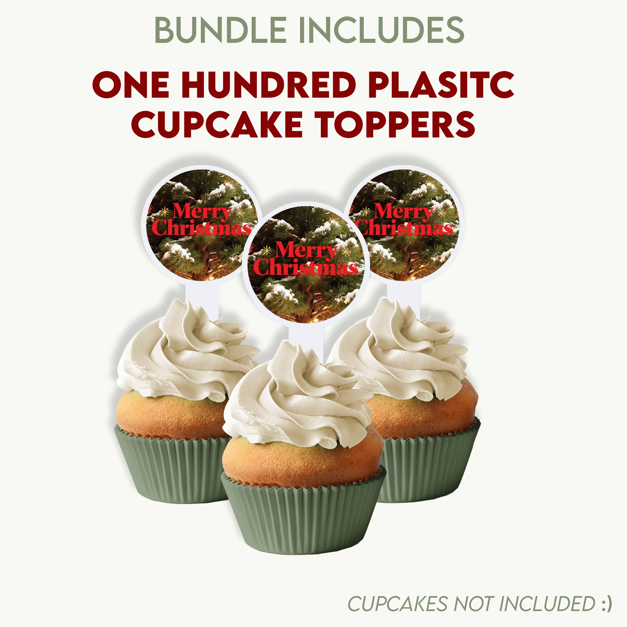 Merry Christmas Bundle - Backdrop Banner, Cupcake Toppers, Can Coolers and Trash Bins - Image 4